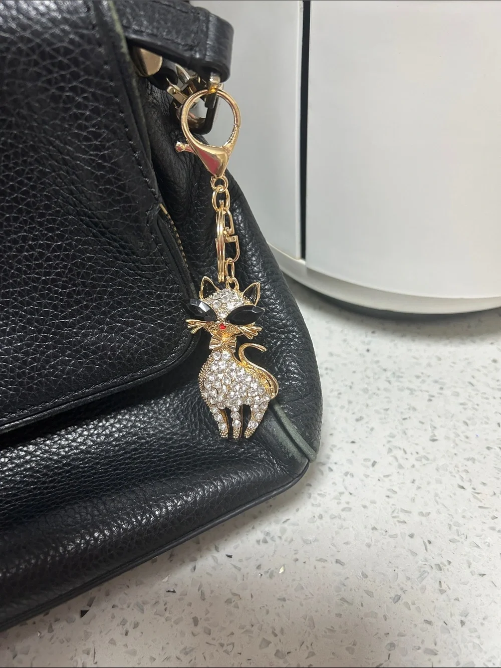 kate spade Black Pebbled Leather Shoulder Bag with Gold Charm